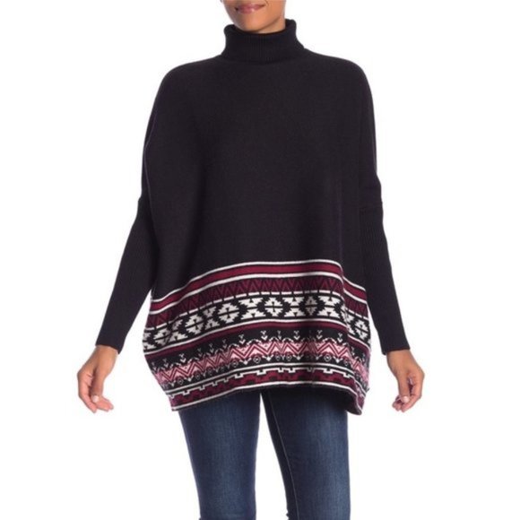 JOSEPH A Patterned Turtleneck Poncho Sweater - Picture 1 of 6